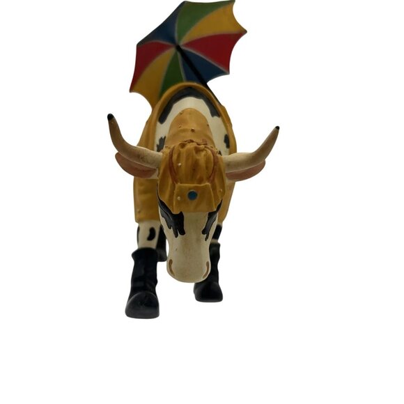 COW PARADE # 7704 RARE Mooing in the Rain 2002 No Box -Raincoat, Umbrella, Boots - Picture 4 of 9